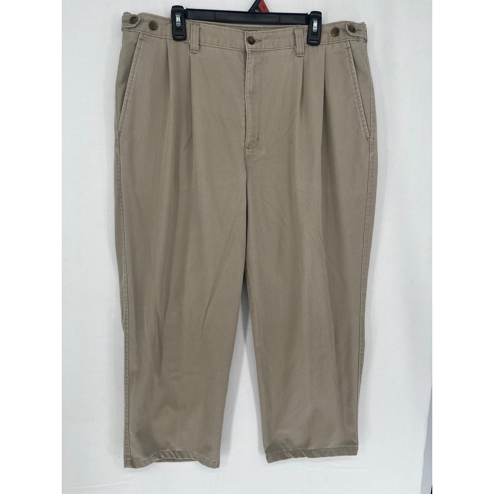 Dockers Khakis Mens 38x29 Pleated Elastic Waist Cotton Twill Pants Tan Beige